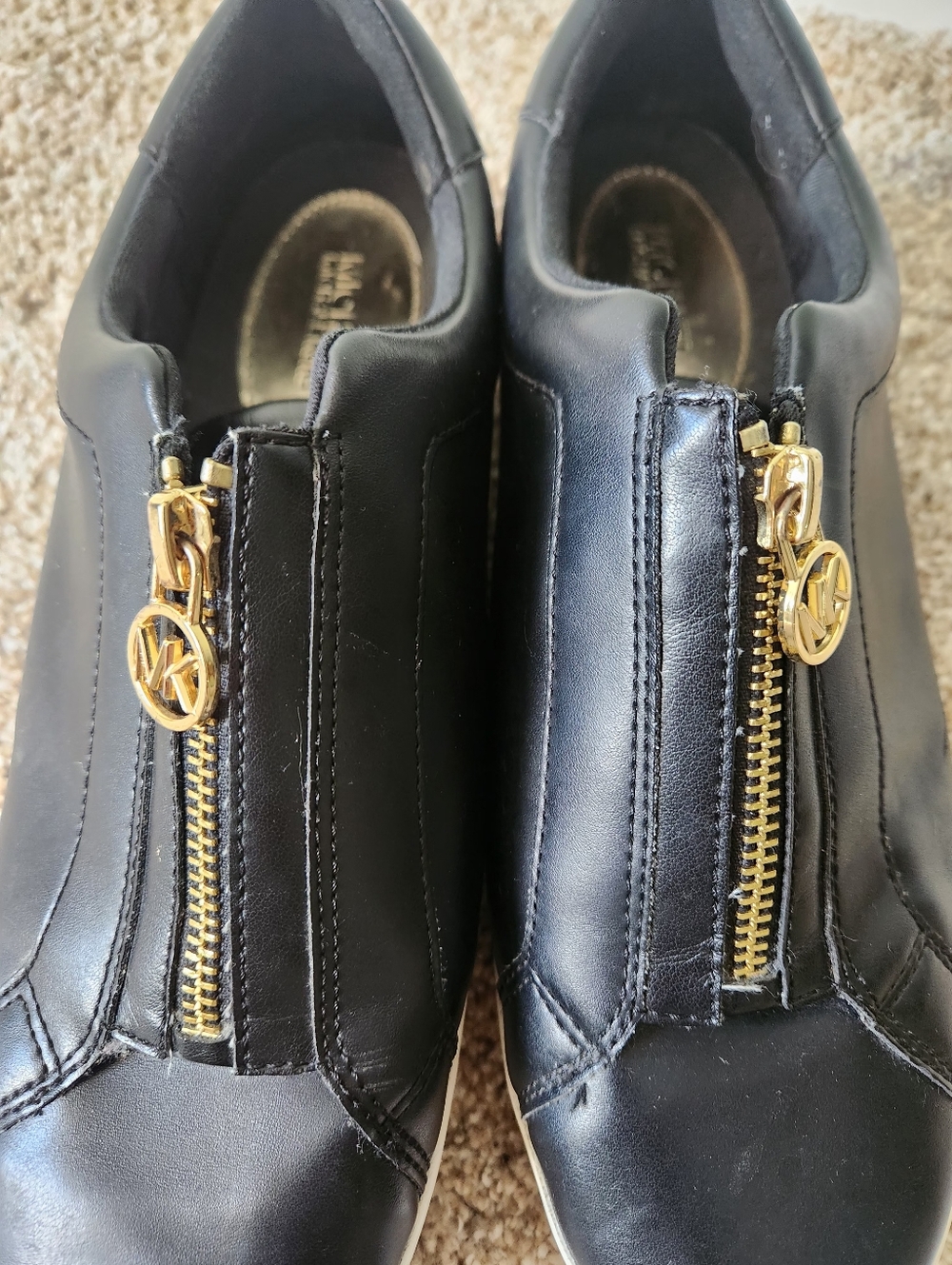 Michael Kors Keaton Black Leather Front-Zip Sneakers - Picture 3 of 5